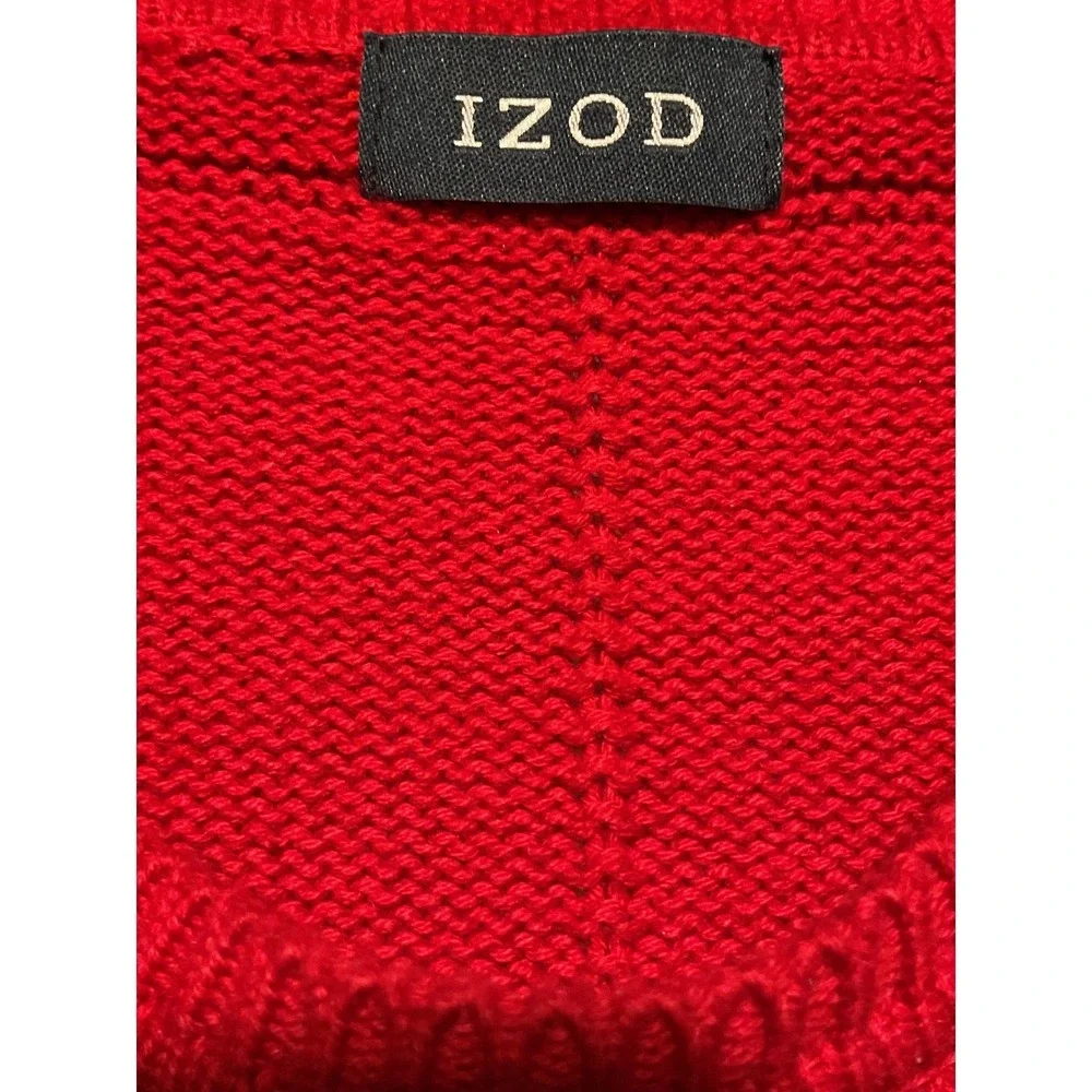 IZOD Mens XL Red Textured Grid 100% Cotton Crewneck Pullover Sweater Long Sleeve